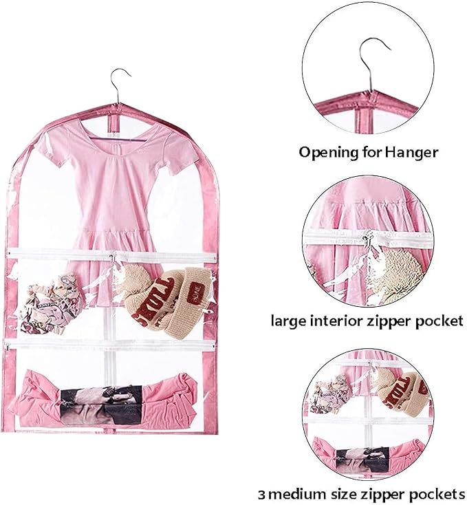 Waterproof Hanging Garment Bag,3 Pack Clear Kids Dance Costume Garment Cover,35 Inch Garment Bags for Hanging Clothes,Garment Bag for Dance Competitions Travel