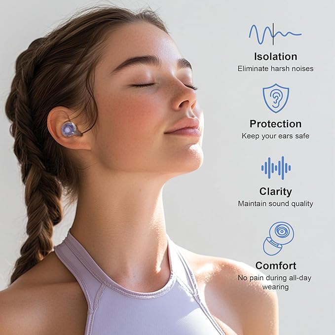 Yawsoy Ear Plugs for Concerts, 2 Pack High Fidelity Ear Plugs, Reusable Silicone Earplugs for Concert, Rave, Work, Musicians, 5 Pair Ear Tips, 18-25 dB Concert Ear Plugs for Noise Cancelling(Blue)