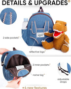 Naturally KIDS 【Upgraded】 Toddler Backpack with Detachable Dinosaur Toy for Boys | Side & Inner Pockets, Reflective Logo | Dinosaur Backpack for Kids 3-5