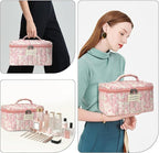 Gosect Large Makeup Bag, Cute Cosmetic Bag for Women Girls, Floral Coquette Aesthetic Toiletry Bag, Travel Make Up Organizer Bag (Crushed Flower)