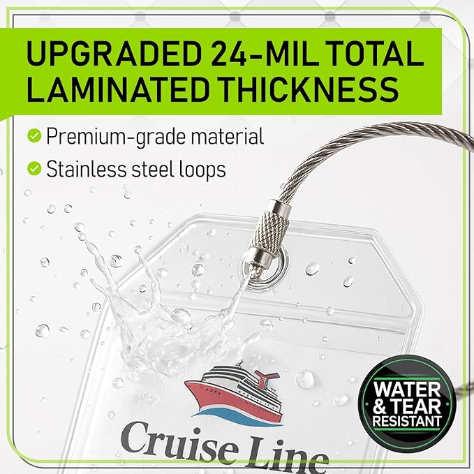 Untethered Cruise Luggage Tag Holders (6 Pack, Wide) | Clear Luggage Tags for Cruise Ships | Durable PVC Travel Bag ID Tags (6.3" x 3.5")