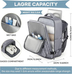 WONHOX Large Travel Backpack Women, Carry On Backpack,Hiking Backpack Waterproof Outdoor Sports Rucksack Casual Daypack with USB Charging Port Shoes Compartment, Grey