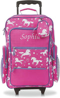 Lillian Vernon Personalized Unicorn Kids Suitcases for Girls, 5-Pocket Rolling Luggage Set, Customizable Travel Carrier on Wheels