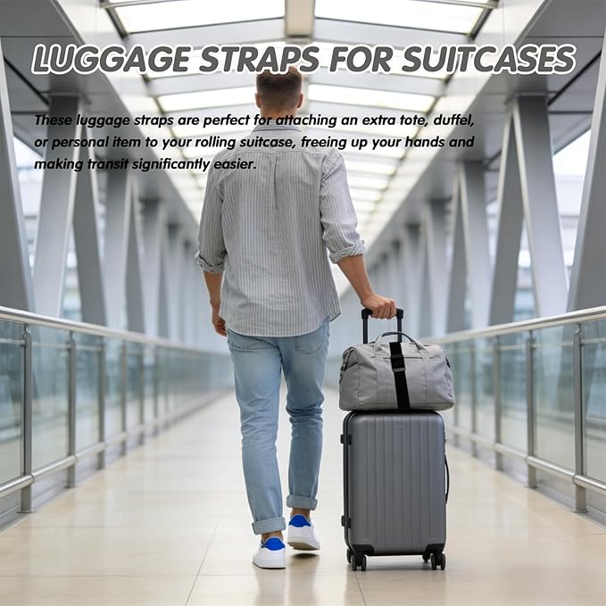 2Pcs Luggage Straps for Suitcases, Adjustable Luggage Connector Straps, Luggage Straps Bag Bungee, Add a Bag Easy to Travel Suitcase (Blue)
