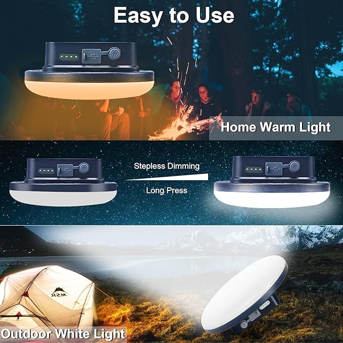 IODOO 16500mAh 3000LM 3000K 6000K Flashlight Portable LED Camping Lantern Rechargeable Light 60W with Magnet IP65 Waterproof Tent Light Power Failure