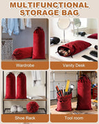 4 Pcs Single Shoe Bags for Travel, 17.3"x8.6" Washable Travel Shoe Bags for Packing in Suitcase, Velvet Dust Bag with Drawstring, Shoe Pouch for Women and Men, Travel and Home Storage (Rio Red)