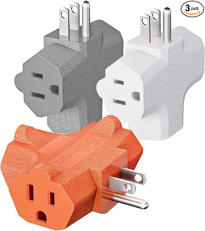K KASONIC - 3-Outlet Grounding Adapter, [UL Listed] Plug Extender, Heavy-Duty Grounded Power Tap - 3 Pack (Multi-Color)