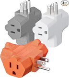 K KASONIC - 3-Outlet Grounding Adapter, [UL Listed] Plug Extender, Heavy-Duty Grounded Power Tap - 3 Pack (Multi-Color)