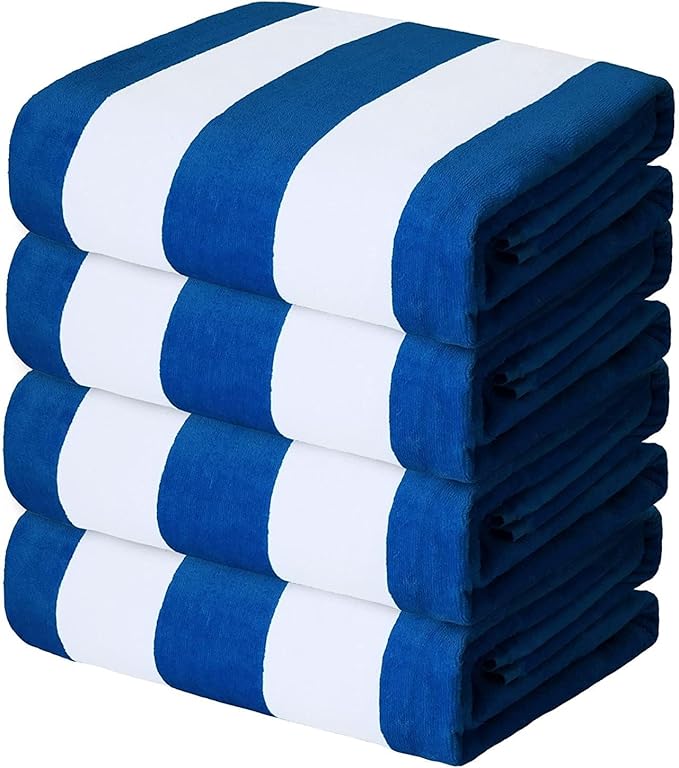 Exclusivo Mezcla 4 Pack Cotton Large 30x60 Inches Soft Cabana Stripe Thick Beach Towel, Super Absorbent Travel Bath Pool Towel (Ocean Blue)