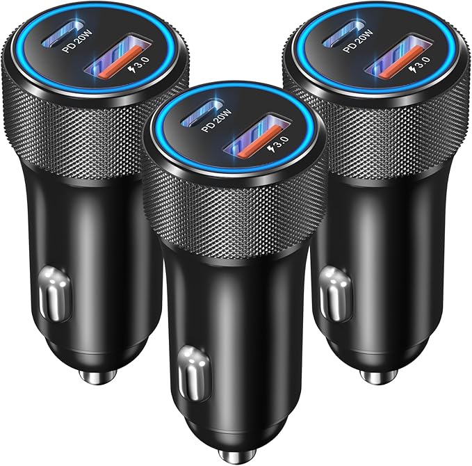 USB C Car Charger 3Pack, OKRAY 36W Fast Charging PD3.0+QC3.0 Dual Port Car Phone Charger Type C+USB A 12v Cigarette Lighter Adapter for iPhone 17 16 15 14 13 12 Pro, Samsung Galaxy S25 S24 A55 A16 A15