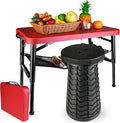 Portable Folding Table and Stool Set, Lightweight Foldable Table & Collapsible Stool for Camping Picnic Beach Fishing, Sturdy Small Outdoor Set with Mesh Layer Storage