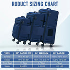 TACH LITE Samba Soft Connectable 2 Piece Luggage Sets - 20 & 28 inch Luggage | Small Carry On & Large Checked Suitcases Patented Built-In Connecting System | Rolling Suitcase Links 6 Bags (Navy Blue)