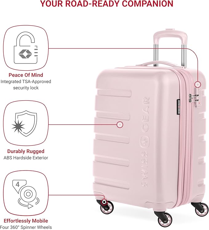 SwissGear 7366 Signature Hardside Expandable Luggage with Spinner Wheels, TSA Lock, Cup-Holder, Pink, Carry-On 19-Inch
