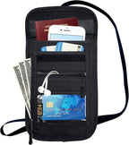 RFID Blocking Travel Neck Wallet Pouch and Passport Holder, Travel Neck Pouch Passport Holder for Women & Men - Black