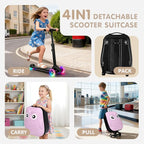 smilesun 4-in-1 Detachable Scooter Suitcase for Kids & Teens, 3D Owl/Dolphin Hardside Ride-On Luggage, Lightweight Foldable Design, Unique Travel Gift for Children(Pink Owl 22-inch)