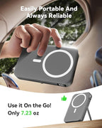 for Magsafe Portable Charger 10000mAh Magnetic Portable Charger with Type-C Cable 20W PD Fast Charging,Foldable Stand,Dual Type-C & USB-A Outputs,LED Display–Space Gray