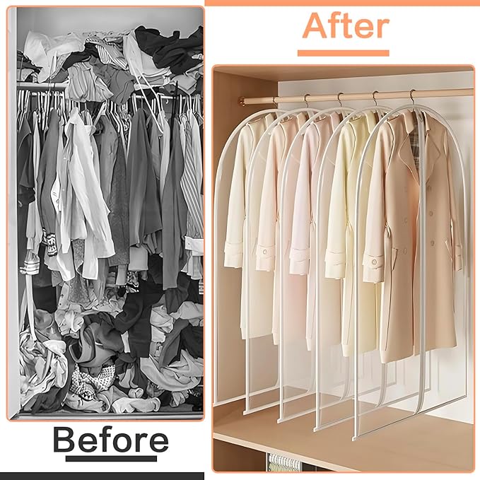Clear Garment Bags for Hanging Clothes Travel (Set of 6) Suit Bags for Closet Storage Clothes Storage Bags Closet Cover for Open Closet with Zipper for Coats, Jackets, Shirts