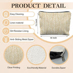 Boho Beige Leaf Makeup Bag, Neutral Block Print Leaves Cosmetic Bags for Women, Minimalist Beige Botanical Zipper Makeup Pouch