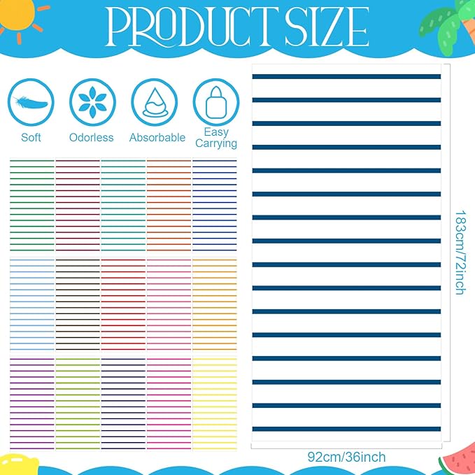 Redbaker 16 Packs 72 x 36 Inches Oversized Stripes Beach Towel Bulk Extra Large Pool Towels Set Microfiber Quick Dry Swim Towel Blanket for Women Men Adult Bath Travel(Classic Color)