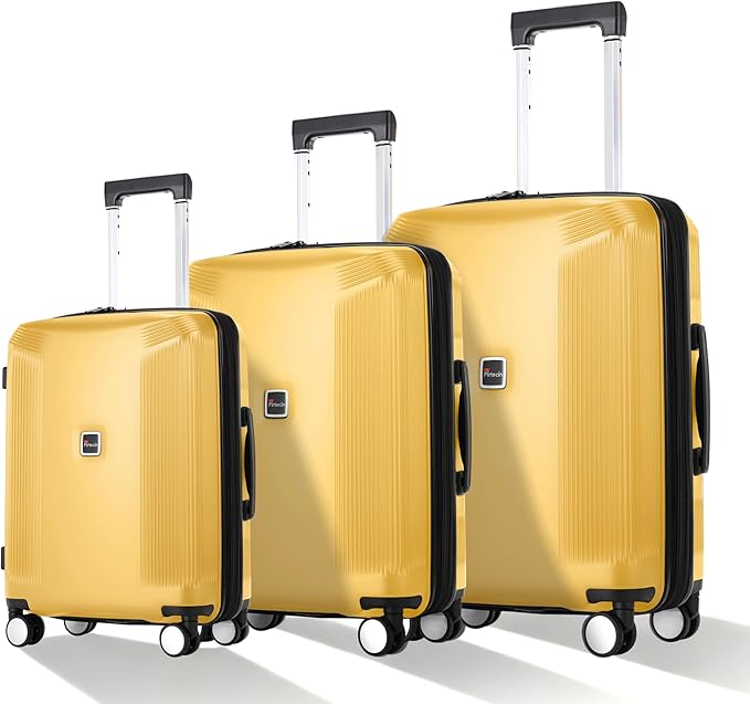Luggage Sets 3 Piece, Lightweight Expandable PC Hardside Durable Suitcases with Spinner Wheels & TSA Lock, 20/24/28 Inch, Yellow