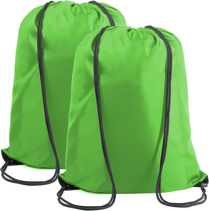 BeeGreen Green Drawstring Backpack Bags Bulk 2 Pack X-Large 22.4" L x 17.5" W Sports Cinch Sackpack Gym String Bags Machine Washable Heavy Duty for Men Women
