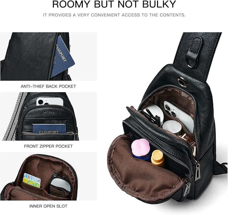 LATMAP Sling Bag For Women Faux Leather Small Casual Daypack Backpack Fanny Pack Crossbody Chest Bags Purse