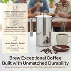 SterlingPro Stainless Steel French Press Coffee Maker 1.5 L (51 oz) Mirror – Double Walled Insulated Large Coffee Press, Durable Design Keeps Drinks Hot, Easy to Use and Clean for Rich Flavor Brewing