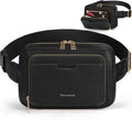 RAINSMORE Fanny Packs for Women, Leather Belt Bag Waterproof Everywhere Crossbody Waist Pack with Adjustable Strap Retro Sling Chest Bag for Work Running Travel Party, Black