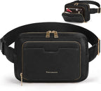 RAINSMORE Fanny Packs for Women, Leather Belt Bag Waterproof Everywhere Crossbody Waist Pack with Adjustable Strap Retro Sling Chest Bag for Work Running Travel Party, Black
