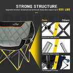 FAIR WIND Oversized 3 Person Camping Chair Padded Triple Loveseat Folding Camping Couch Duo Chair Heavy Duty Quad Fold Arm Chair with Cup Hold - Supports 900 LBS Black