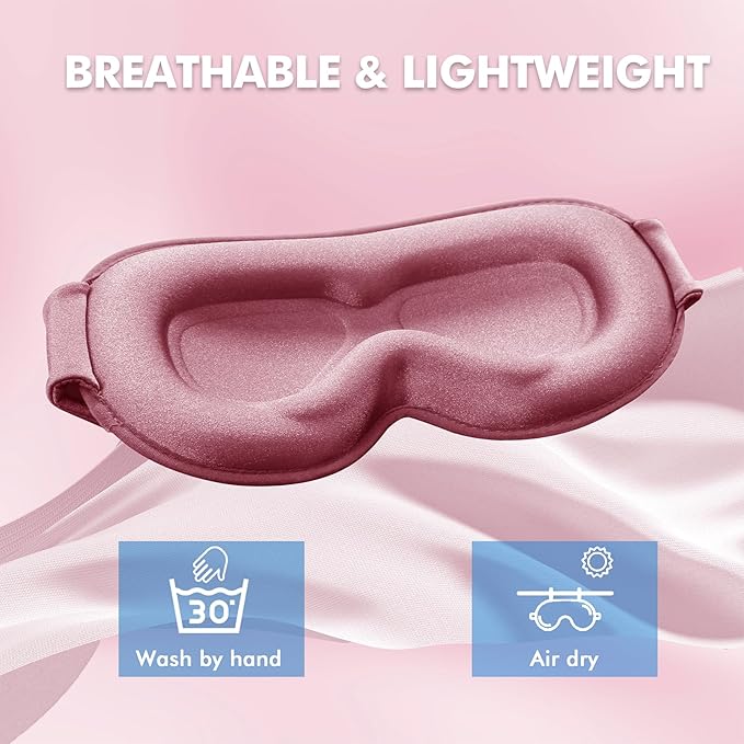 Sleep Eye Mask for Men Women, Sleeping Mask for Side Sleeper, Travel Blackout Night Blindfold Eye Shade Cover with Adjustable Strap (Rose)