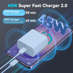 45W Super Fast Charger USB Type C Charger Cord 6.6FT with Android Phone Charger Fast Charging Block for Samsung Galaxy S26/S26 Ultra/S26+/S25/S25 Ultra/S25+/S24/S23/S22/S20/S21/Note 20/Note 10, Blue