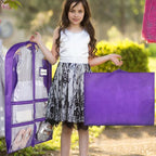 Syeeiex Clear Dance Costume Garment Bag with 3" Gussetes(2 Pack), 40'' Garment Bags for Dance Costumes, Kids Dance Garment Bag with 4 Medium Zippered Pocket - Suitable for Dance Competitions(Purple)