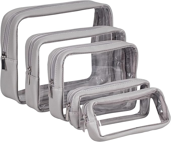 Remobia Hicol TSA Approved 5-Piece Diaper Bag Organizer Pouch Set Clear Waterproof TPU Kids Toiletry Storage Set Travel Packing Clutch Cube Bags for Baby Nursing (Light Gray)
