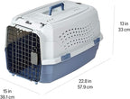 Amazon Basics Sturdy Portable 2-Door Top-Load Hard-Sided Pet Travel Carrier with Secure Ventilation, Handle, Front & Top Entry for Dogs, Cats, 22.8"L x 15"W x 13"H, Gray & Blue