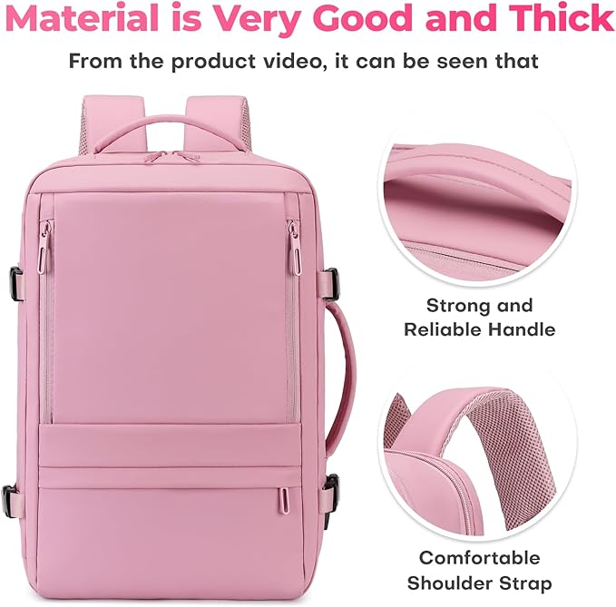 Rcrirth Travel Backpack for Women | Expandable Carry On Backpack with 17.3 Inch Laptop Compartment - Personal Item Travel Bags for Women Nurse Work Bag for Traveling Weekender Business College - Pink