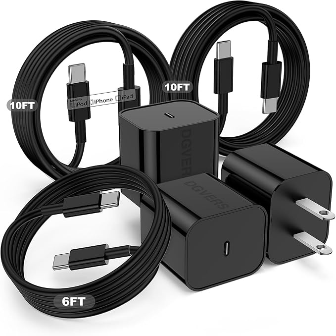 Fast Charger for iPhone 17 16 15 Charger Fast Charging 3Pack, 6+10+10ft USBC to USBC Cable Cord &20W Type C Block for iPhone 17/17 Air/17 Pro Max/17 Pro/16 15 Pro Max/Pro/Plus,iPad Pro/Air/Mini