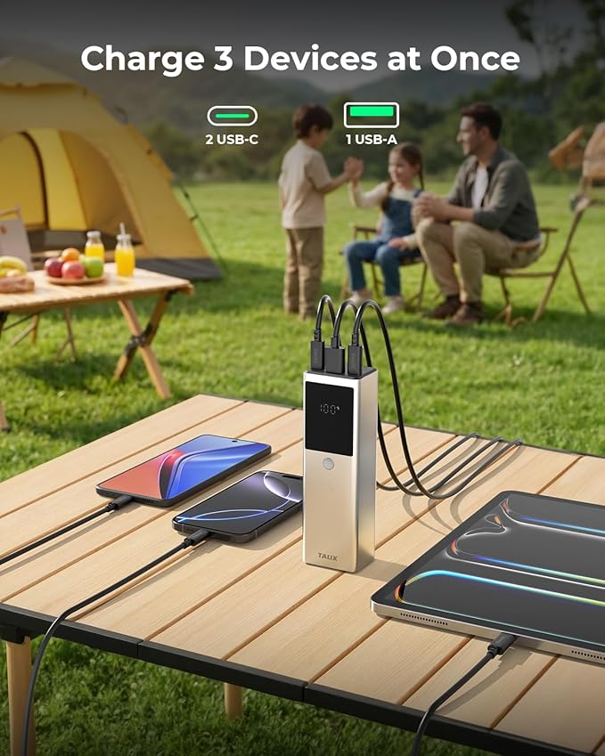 TALIX 125W Power Bank, 12800mAh Portable Laptop Charger with 240W USB-C Cable and 3-Port, PD Fast Charging Battery Pack for Laptop/Lenovo/Dell/MacBook/iPhone 17/Moto/Samsung S26, TSA Approved