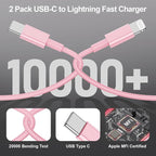 2Pack for Apple iPhone14 pro max Fast Charger Cable Pink 6ft [Apple MFi Certified], USB Type C to Lightning Cable 6 Foot Apple iPhone Charging Cord for Apple iPhone 14 /iPhone13/iPhone12 Pro