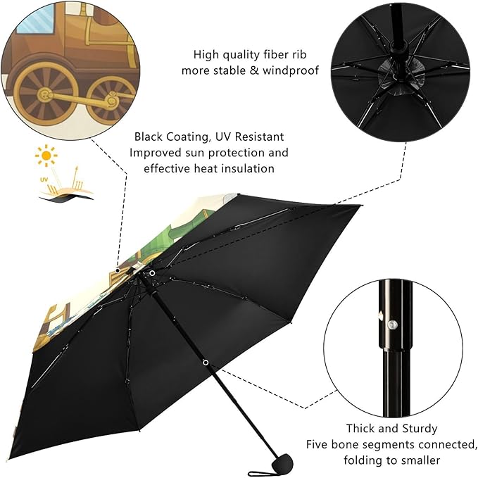 Cowboy Boots Pattern Umbrellas for Rain Windproof Small Folding Compact Mini Travel Umbrella for Purse Lightweight Portable Pocket for Women