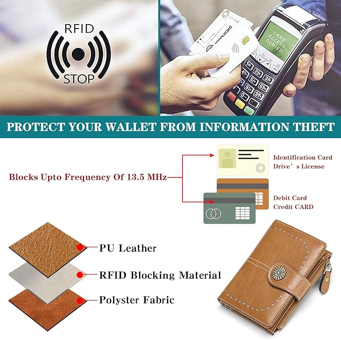 Small Wallet for Women Bifold Credit Card Holder RFID Blocking with Zipper Pocket