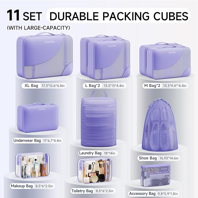 11 Set Packing Cubes for Travel, Gifts for Women Mom,Anti-Tearing Suitcase Organizer,OlarHike Vacation Essentials & Accessories for Cruise Ship