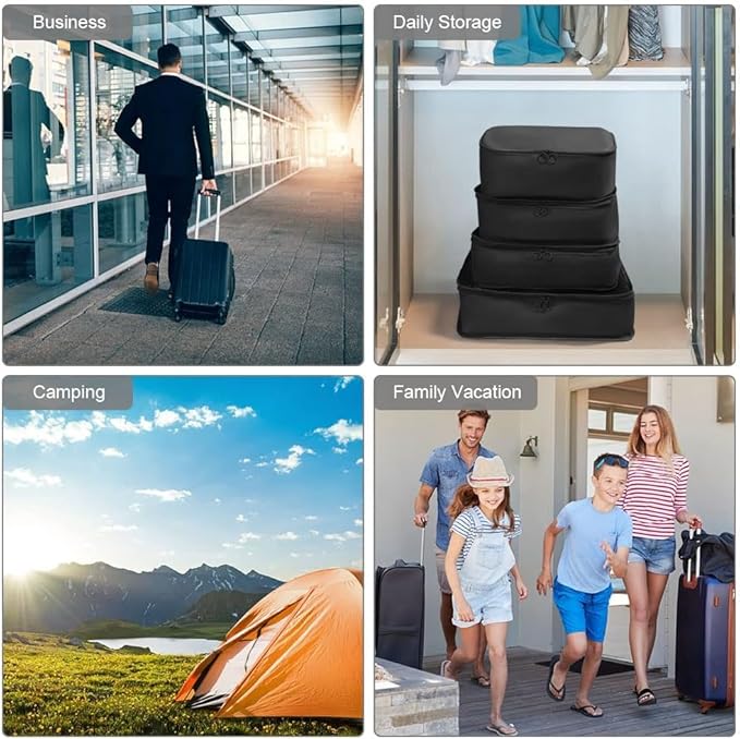 LANSKLBD 6 Set Packing Cubes for Travel, Luggage Organizers with Shoe & Toiletry Bags, Lightweight Suitcase Organizer for Carry-On, Washable Laundry Bags(Black)