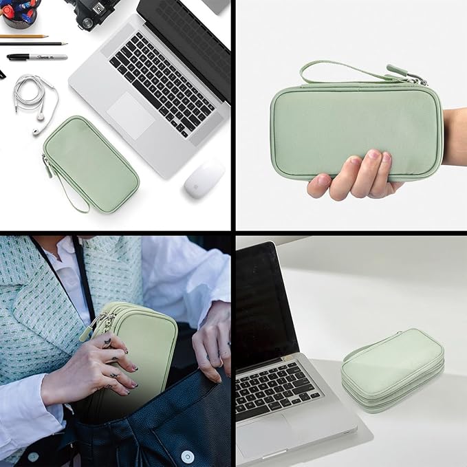 CAAORDKSO Electronic Organizer Bag, Travel Cable Organizer Pouch Electronic Accessories Carry Case, Double Layers Tech Pouch Travel Essentials for Men, Women, Backpack, Business (Mint Green, Large)