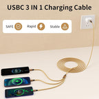 IDISON USB C Multi Charging Cable [2Pack 4FT], 3 in 1 Charging Cable Nylon Braided USB-C Multiple Charger Cord with Type-C, Micro USB and IP Port for Cell Phones and More (Golden)