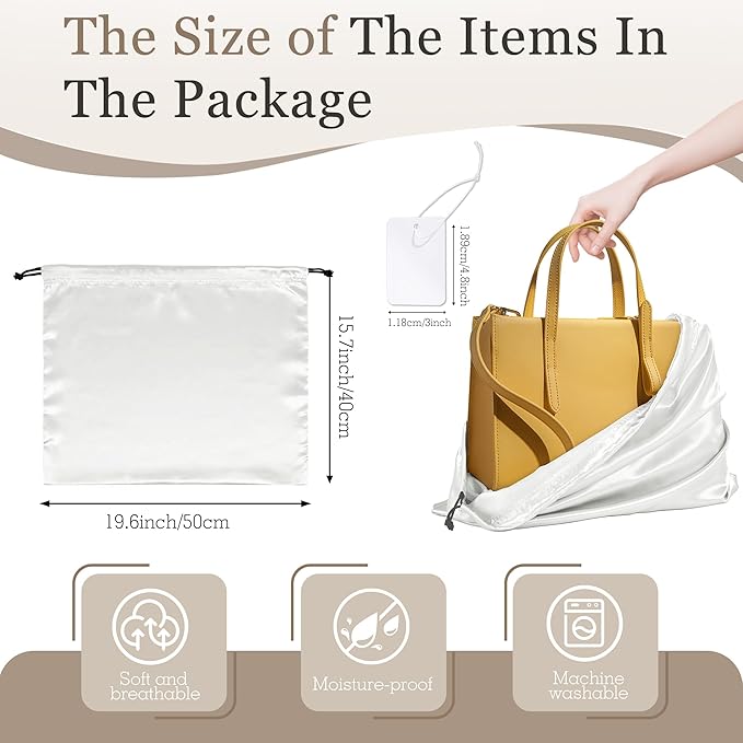 Vonty 3 Pack Silky Dust Bags for Shoes and Purses, Satin Drawstring Bag for HandBags Boots - White Shoe Bag Silk Dust Cover Bag Protector Travel Storage Pouch(19.6 x 15.7 In)