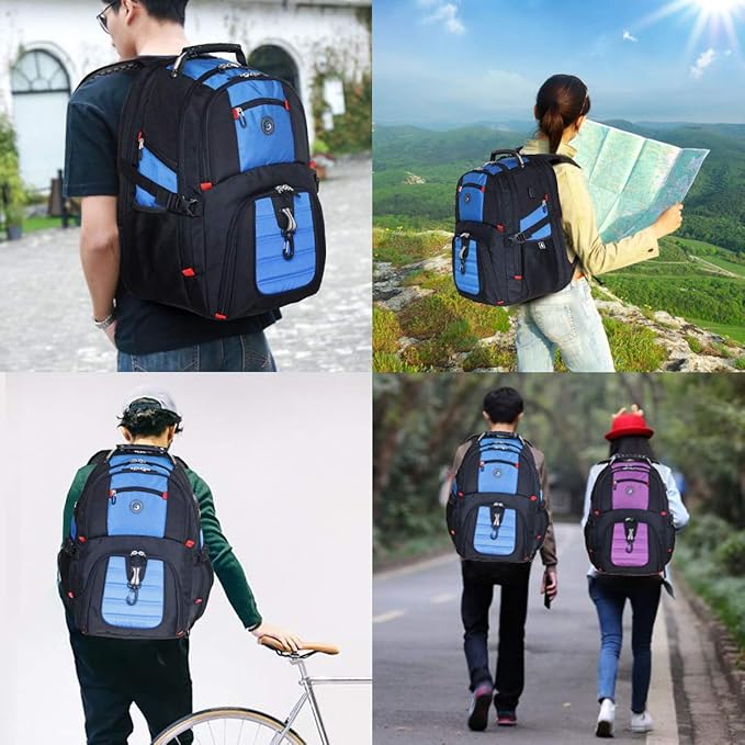 SHRRADOO Extra Large 50L Travel Laptop Backpack with combination lock, College Backpack Airline Approved Business Work Bag Fit 17 Inch Laptops for Men Women,Blue