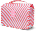 Lcsmaokin Large Capacity Toiletry Bag Travel Bag with Hanging Hook for Men and Women Waterproof Travel Cosmetic Bag Bathroom Storage Bag for Brushes Set, Full-Sized Shampoo,Accessories(Pink Stripe)