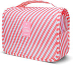 Lcsmaokin Large Capacity Toiletry Bag Travel Bag with Hanging Hook for Men and Women Waterproof Travel Cosmetic Bag Bathroom Storage Bag for Brushes Set, Full-Sized Shampoo,Accessories(Pink Stripe)