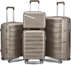 4 Piece Luggage Set, Hardside Expandable Lightweight Suitcase with 360° Mute Spinner Wheels Luggage Sets, TSA Lock, 14/20/24/28 Inch Travel Luggage for Men, Women and Girls (Champagne 3)